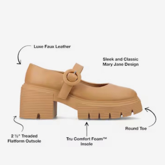 NWOT, Journee Collection Platform Block Heel Zarynn Mary Jane in Cognac, Sz 6.5 - Picture 9 of 10